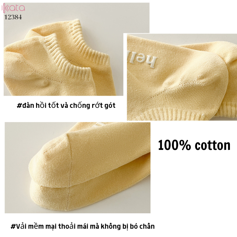 Tất vớ thuyền mỏng mát mùa hè,100% chất cotton chống trượt thấm hút mồ hôi 12384