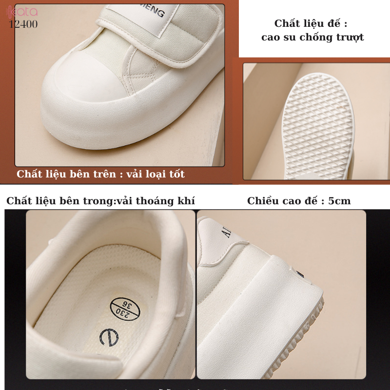 Giày tăng chiều cao,giày vải nữ khóa dán phong cách hàn Quốc 12402