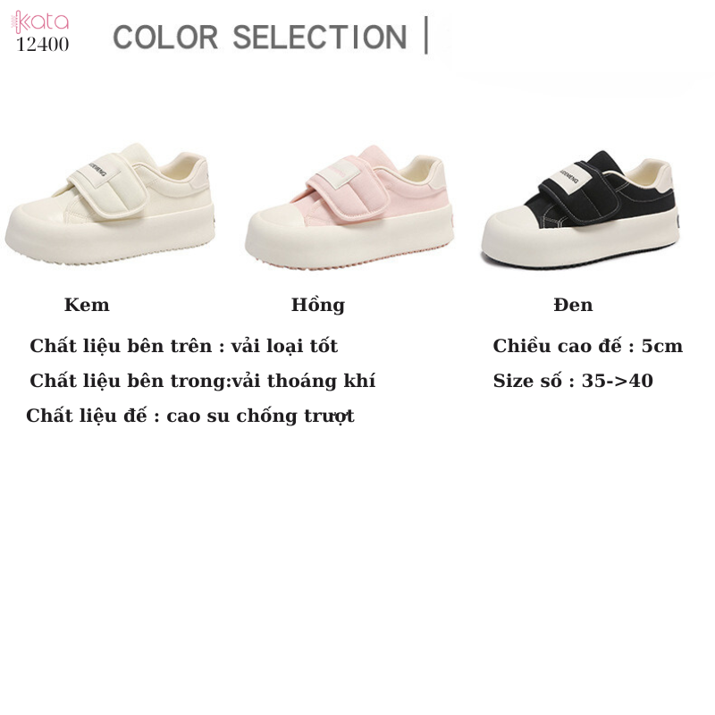 Giày tăng chiều cao,giày vải nữ khóa dán phong cách hàn Quốc 12402