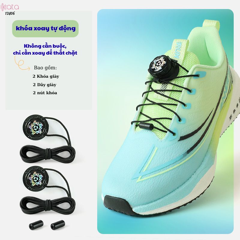 Dây giày lười khóa xoay tự động,nút tự khóa dây tiện lợi Nam Nữ Trẻ em 12406
