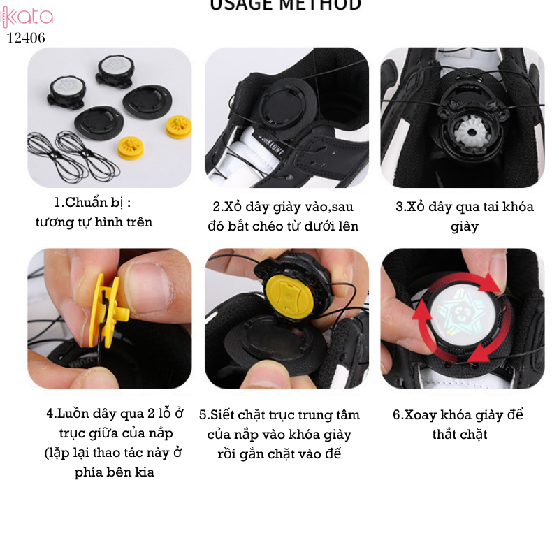 Dây giày lười khóa xoay tự động,nút tự khóa dây tiện lợi Nam Nữ Trẻ em 12406