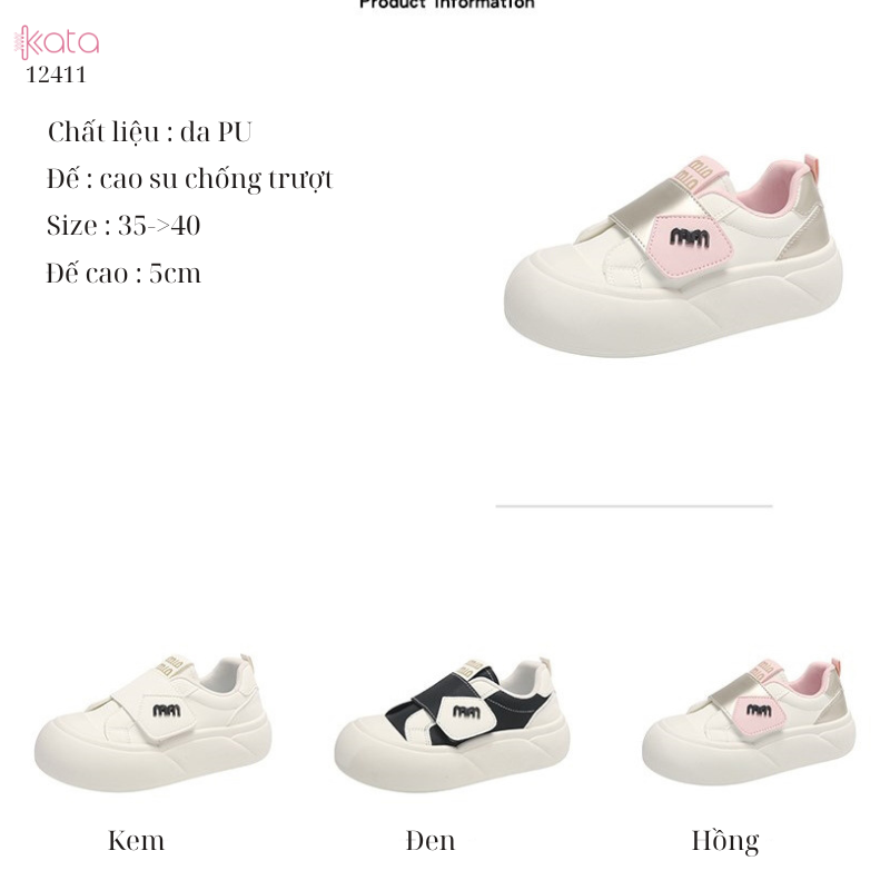 Giày thể thao khóa dán,giày tăng chiều cao phong cách Hàn Quốc 12409