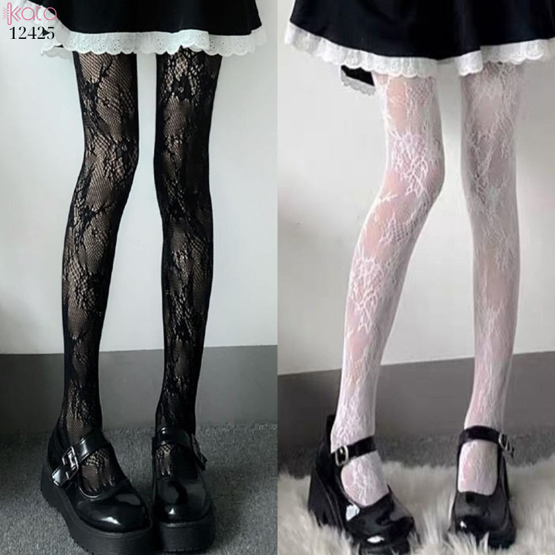 Quần tất ren đen,tất lưới mỏng giảm béo bắp chân,chống nhăn, họa tiết dây leo hoa 12425