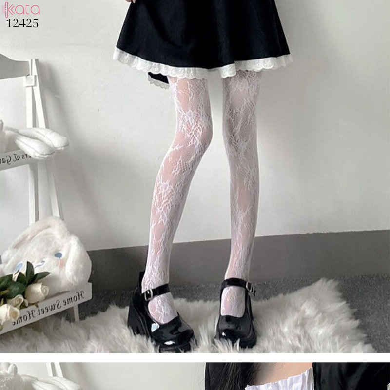 Quần tất ren đen,tất lưới mỏng giảm béo bắp chân,chống nhăn, họa tiết dây leo hoa 12425