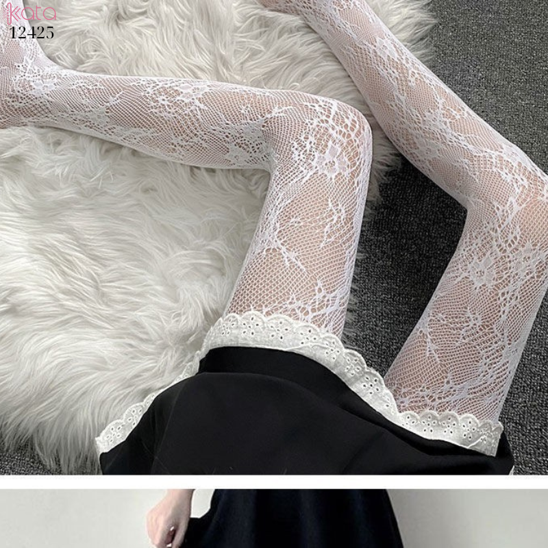Quần tất ren đen,tất lưới mỏng giảm béo bắp chân,chống nhăn, họa tiết dây leo hoa 12425