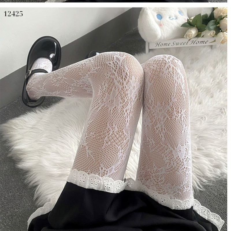 Quần tất ren đen,tất lưới mỏng giảm béo bắp chân,chống nhăn, họa tiết dây leo hoa 12425