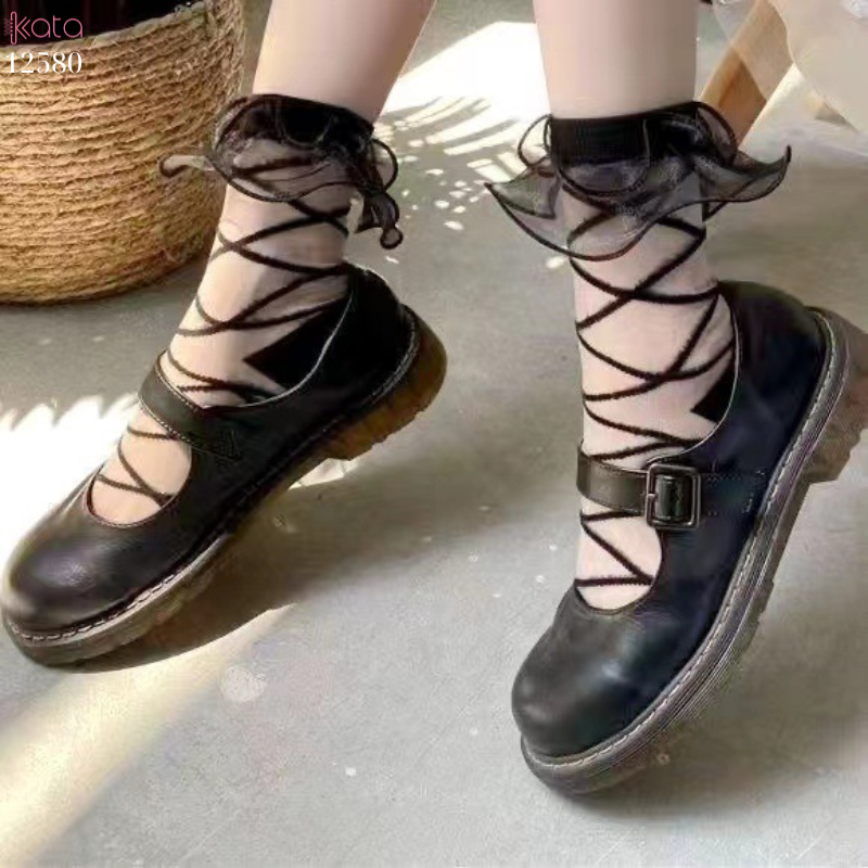 Tất ren mỏng trong suốt mùa hè,tất thoáng khí JK Nhật Bản 12580