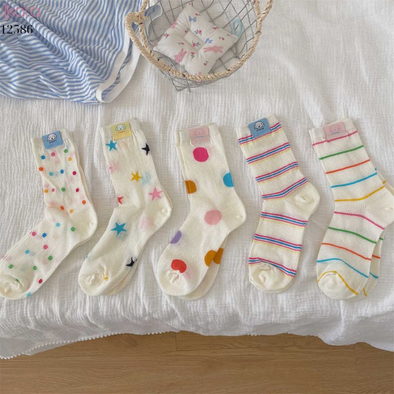 Tất giữa bắp chân đánh dấu chó con,tất lưới mỏng mát mùa hè 12586