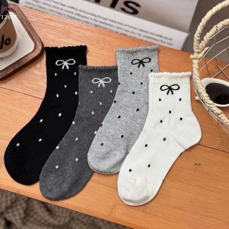 Tất chấm bi nơ,tất nữ mùa thu giữa bắp chân phong cách Hàn Quốc 12655