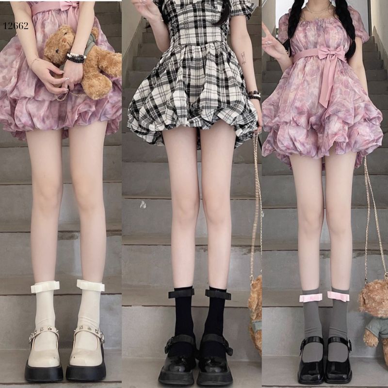 Tất nơ giữa bắp chân,tất nhung mỏng mùa hè phong cách Nhật Bản 12662