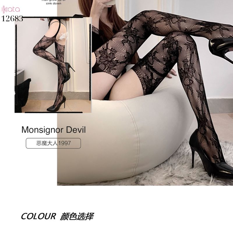 Quần tất treo định hình chân đẹp, tất lưới ren quyến rũ siêu mỏng xuân hè 12683