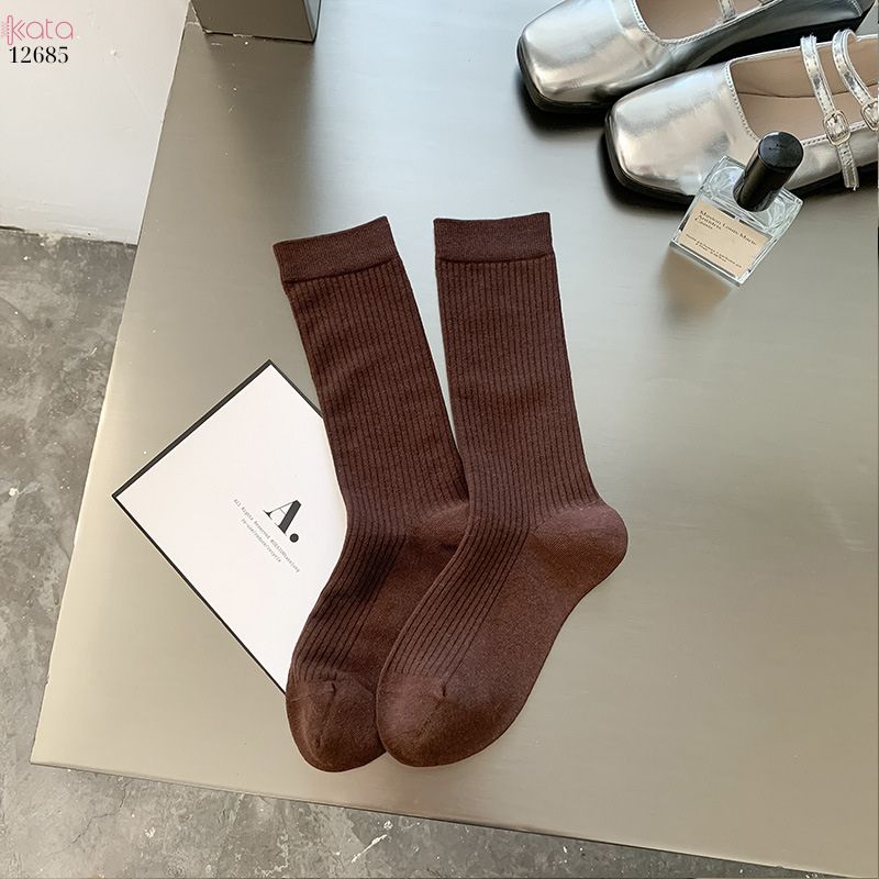 Tất trơn nữ thu đông 100% cotton thấm hút mồ hôi,tất giữa bắp chân thoáng khí 12685