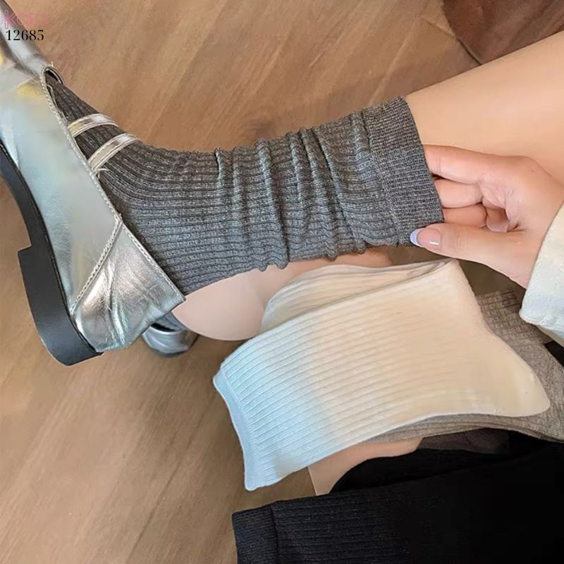 Tất trơn nữ thu đông 100% cotton thấm hút mồ hôi,tất giữa bắp chân thoáng khí 12685