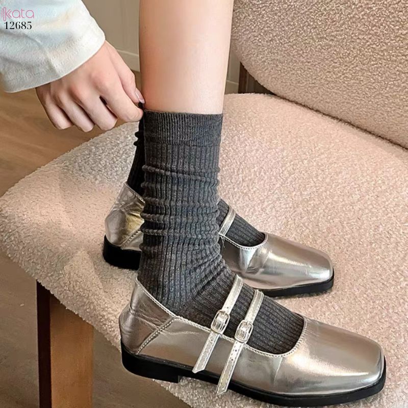 Tất trơn nữ thu đông 100% cotton thấm hút mồ hôi,tất giữa bắp chân thoáng khí 12685