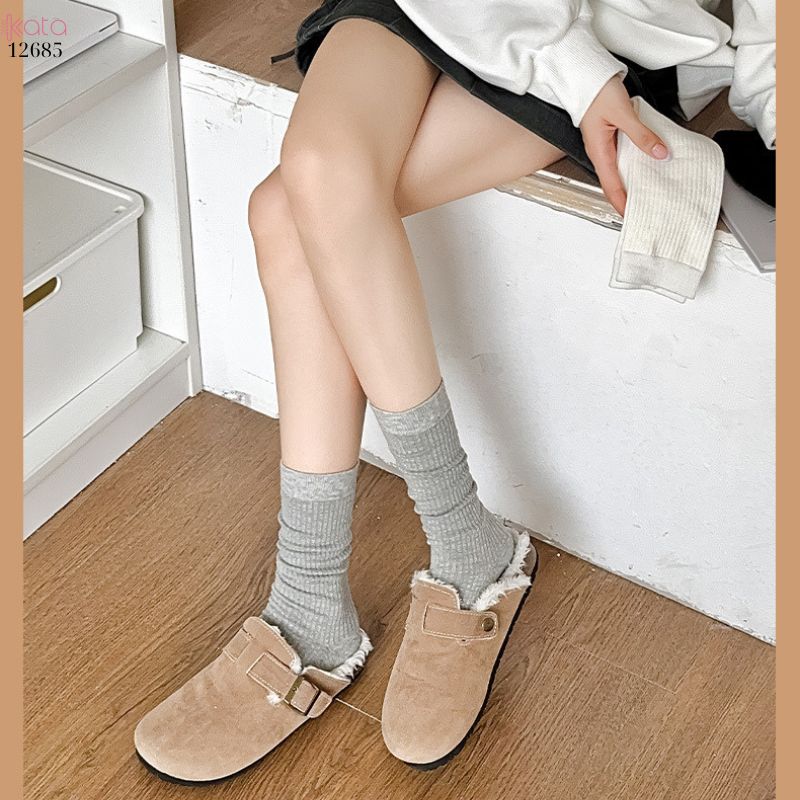 Tất trơn nữ thu đông 100% cotton thấm hút mồ hôi,tất giữa bắp chân thoáng khí 12685