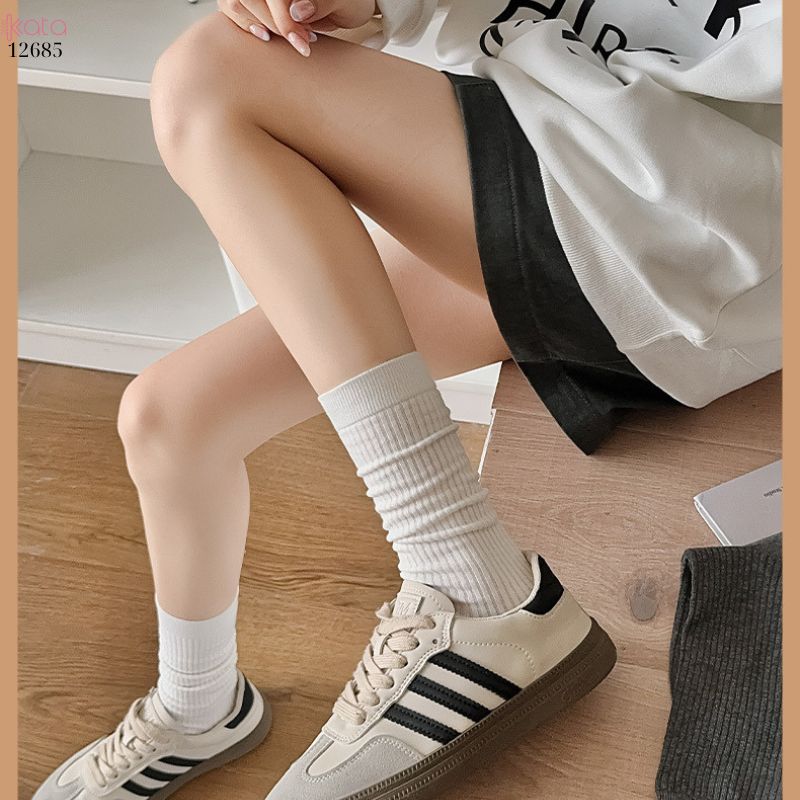 Tất trơn nữ thu đông 100% cotton thấm hút mồ hôi,tất giữa bắp chân thoáng khí 12685