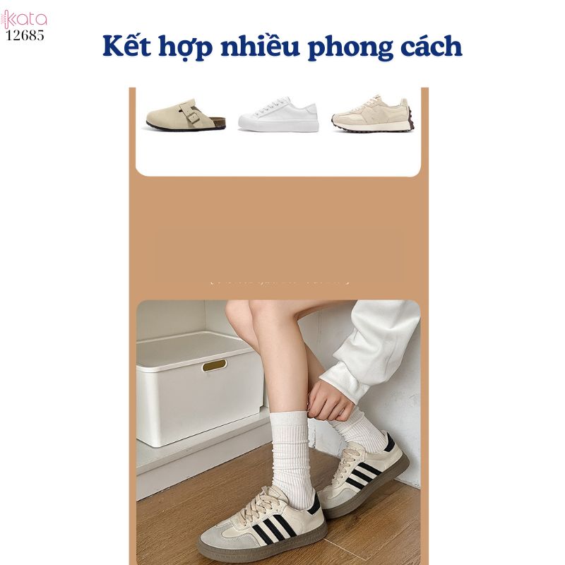 Tất trơn nữ thu đông 100% cotton thấm hút mồ hôi,tất giữa bắp chân thoáng khí 12685