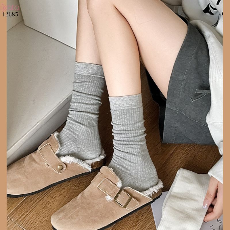 Tất trơn nữ thu đông 100% cotton thấm hút mồ hôi,tất giữa bắp chân thoáng khí 12685