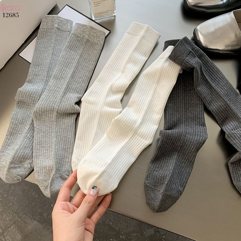 Tất trơn nữ thu đông 100% cotton thấm hút mồ hôi,tất giữa bắp chân thoáng khí 12685