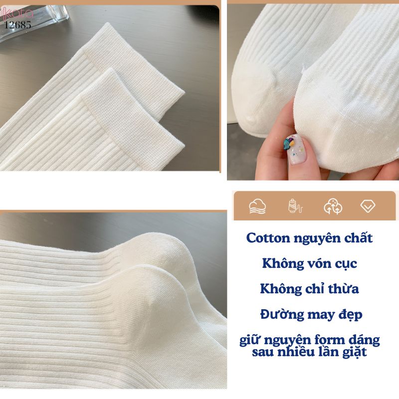 Tất trơn nữ thu đông 100% cotton thấm hút mồ hôi,tất giữa bắp chân thoáng khí 12685