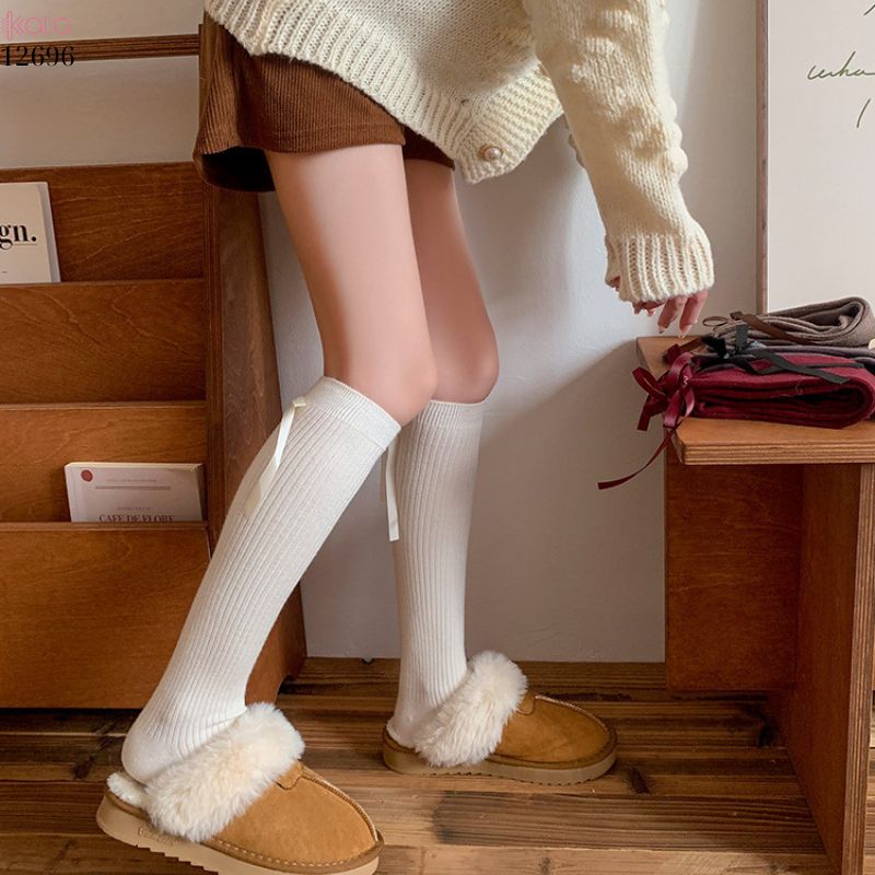 Tất nơ dày cao cấp,tất thu đông đi bốt,chất liệu bông cotton không đường may 12696