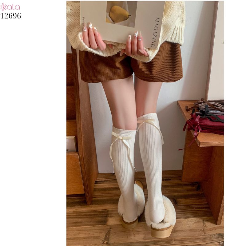 Tất nơ dày cao cấp,tất thu đông đi bốt,chất liệu bông cotton không đường may 12696