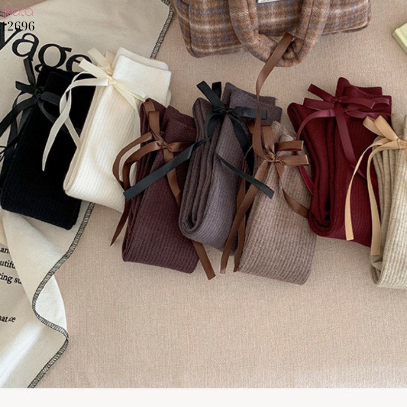 Tất nơ dày cao cấp,tất thu đông đi bốt,chất liệu bông cotton không đường may 12696