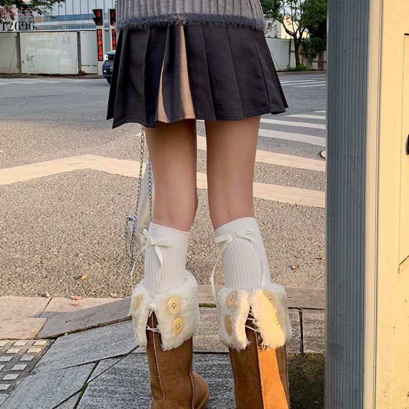 Tất nơ dày cao cấp,tất thu đông đi bốt,chất liệu bông cotton không đường may 12696