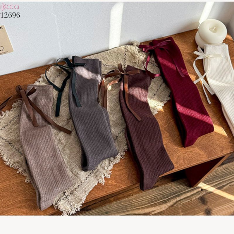 Tất nơ dày cao cấp,tất thu đông đi bốt,chất liệu bông cotton không đường may 12696