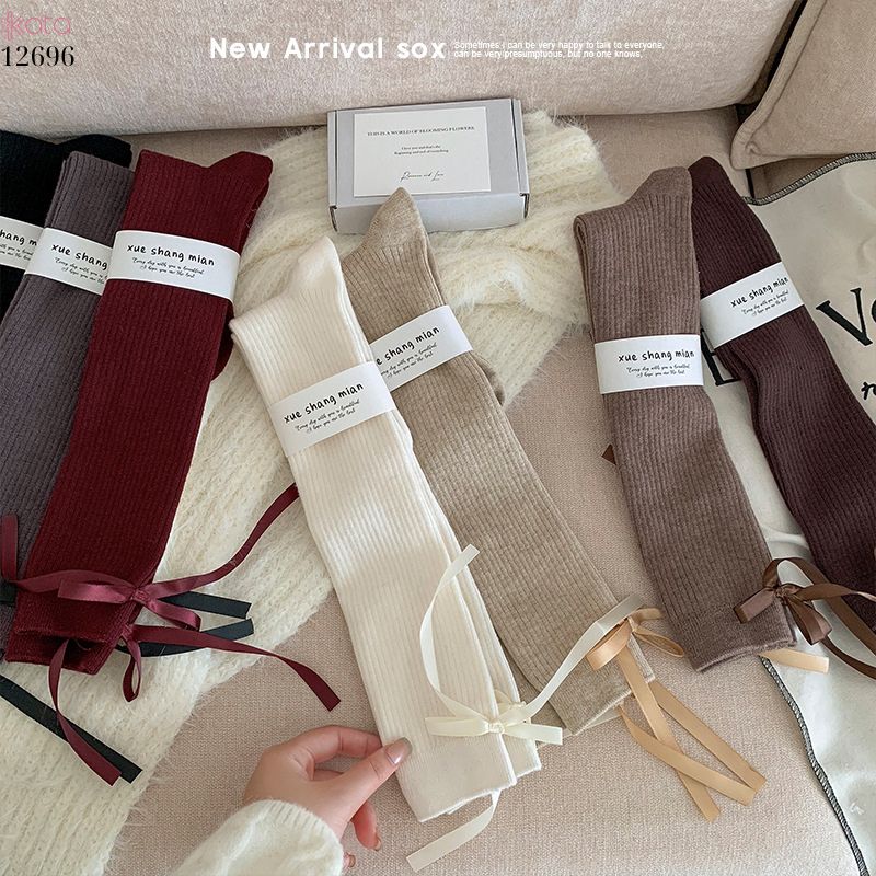 Tất nơ dày cao cấp,tất thu đông đi bốt,chất liệu bông cotton không đường may 12696