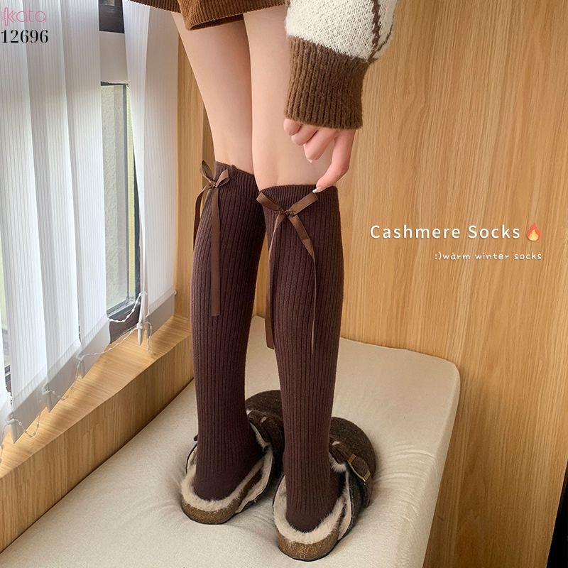 Tất nơ dày cao cấp,tất thu đông đi bốt,chất liệu bông cotton không đường may 12696