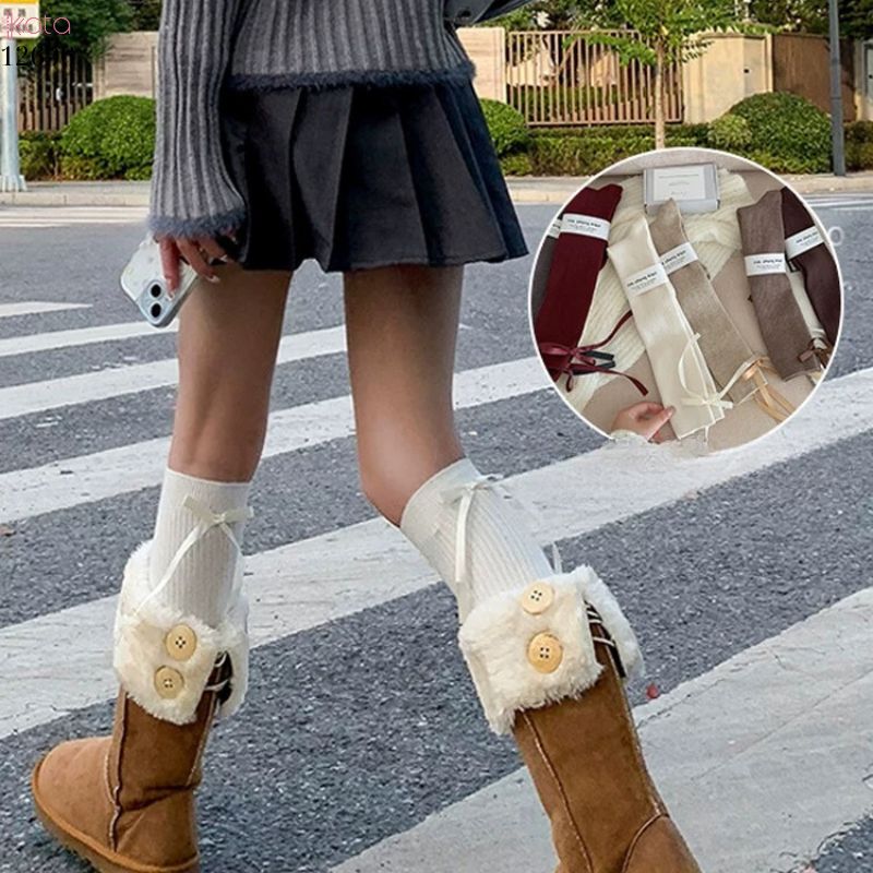 Tất nơ dày cao cấp,tất thu đông đi bốt,chất liệu bông cotton không đường may 12696