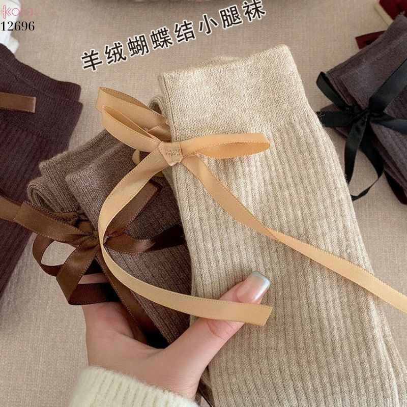 Tất nơ dày cao cấp,tất thu đông đi bốt,chất liệu bông cotton không đường may 12696