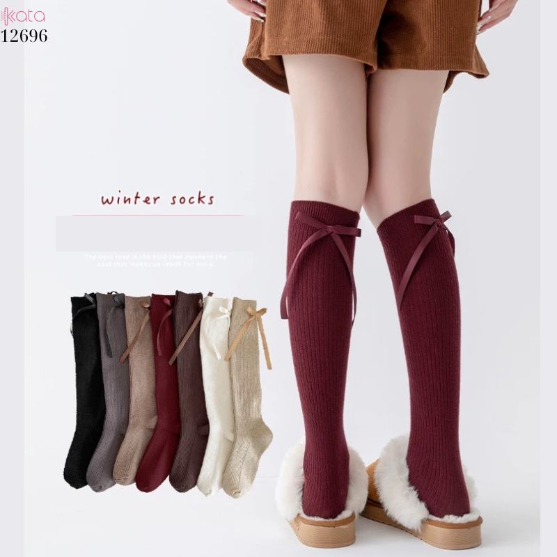 Tất nơ dày cao cấp,tất thu đông đi bốt,chất liệu bông cotton không đường may 12696