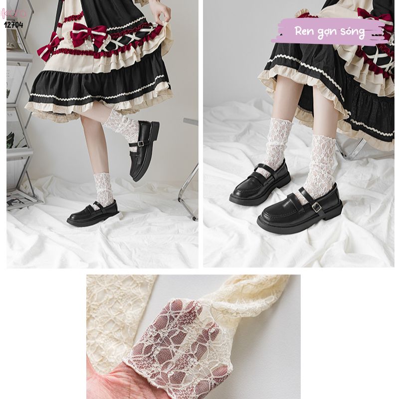 Tất ren mỏng trong suốt mùa hè,tất jk giữa bắp chân phong cách Nhật Bản nữ 12704