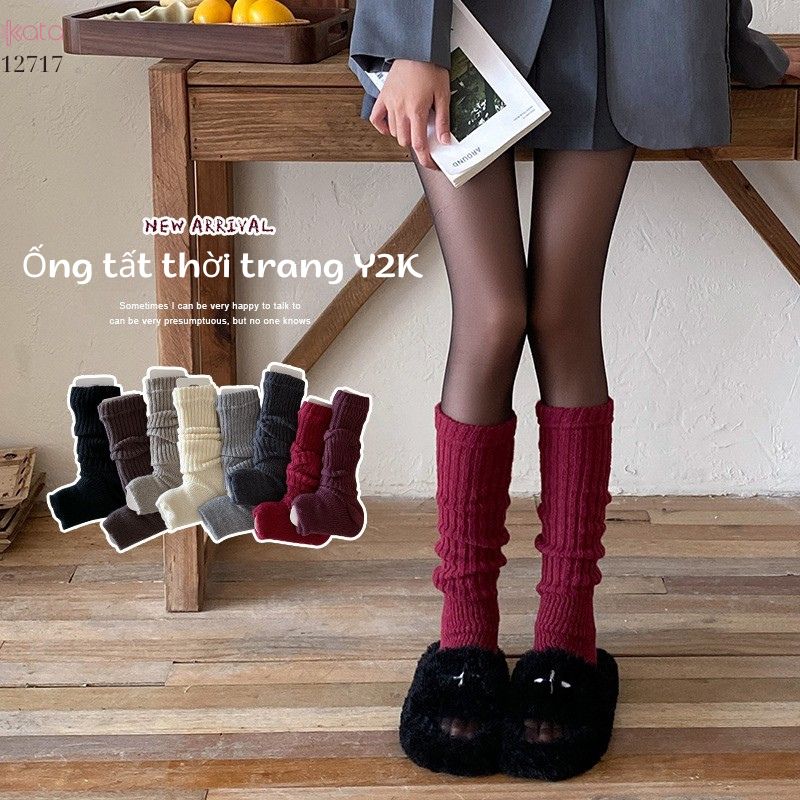 Ống tất giữ ấm thu đông Y2K ,tất dệt kim đi bốt thời trang đa năng 12717