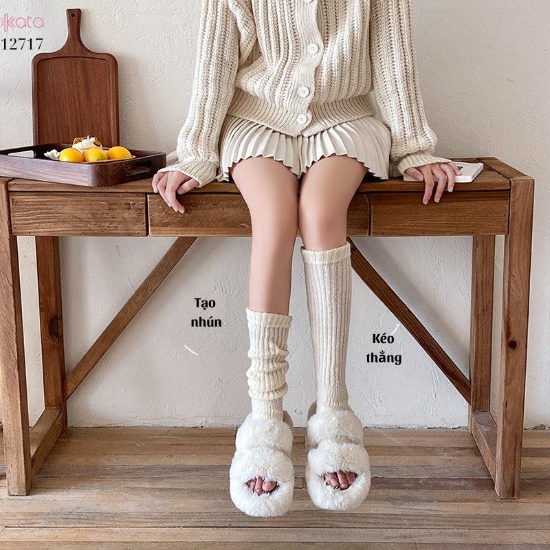 Ống tất giữ ấm thu đông Y2K ,tất dệt kim đi bốt thời trang đa năng 12717