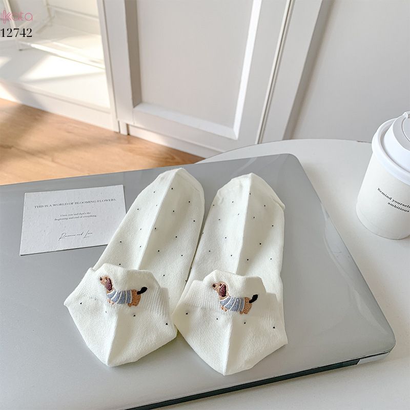 Tất vớ chấm bi bông cao cấp,tất mùa hè thêu hình gót chân phong cách Hàn Quốc  12742