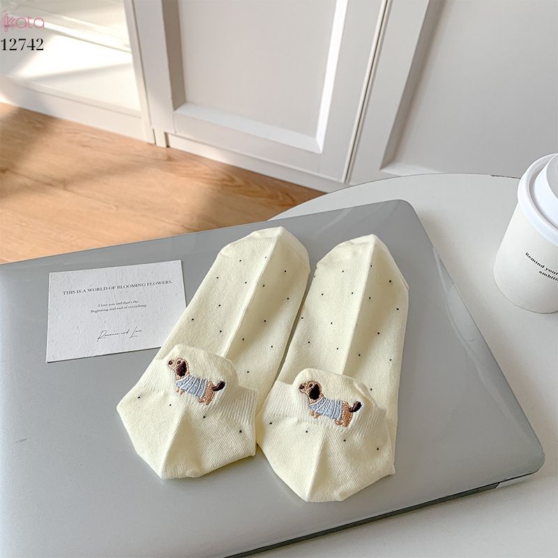 Tất vớ chấm bi bông cao cấp,tất mùa hè thêu hình gót chân phong cách Hàn Quốc  12742