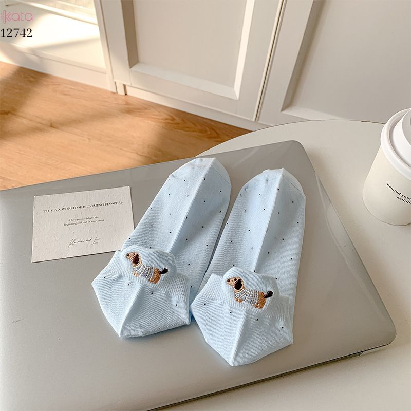 Tất vớ chấm bi bông cao cấp,tất mùa hè thêu hình gót chân phong cách Hàn Quốc  12742