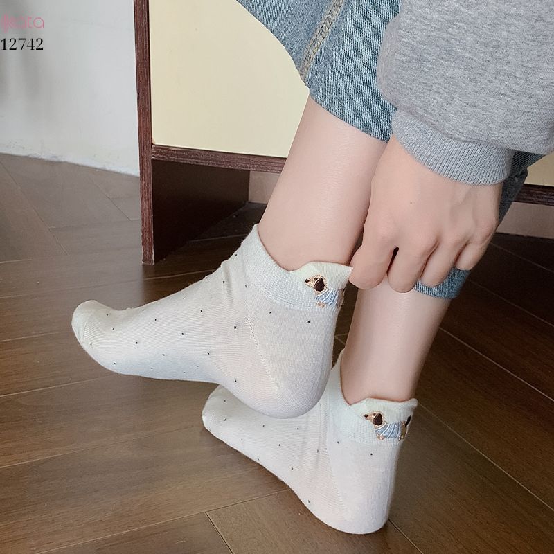 Tất vớ chấm bi bông cao cấp,tất mùa hè thêu hình gót chân phong cách Hàn Quốc  12742