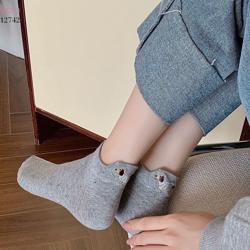 Tất vớ chấm bi bông cao cấp,tất mùa hè thêu hình gót chân phong cách Hàn Quốc  12742