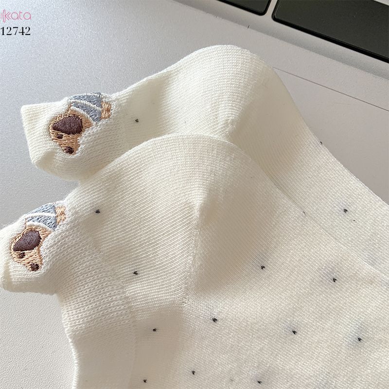 Tất vớ chấm bi bông cao cấp,tất mùa hè thêu hình gót chân phong cách Hàn Quốc  12742