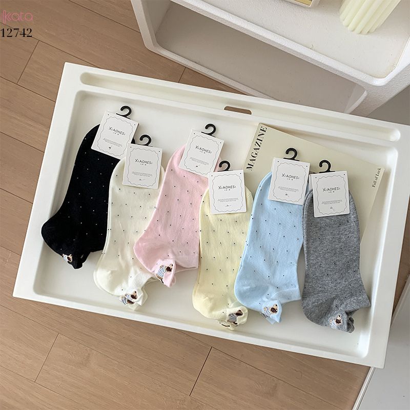 Tất vớ chấm bi bông cao cấp,tất mùa hè thêu hình gót chân phong cách Hàn Quốc  12742