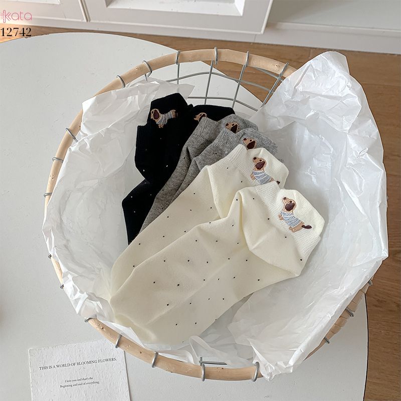 Tất vớ chấm bi bông cao cấp,tất mùa hè thêu hình gót chân phong cách Hàn Quốc  12742