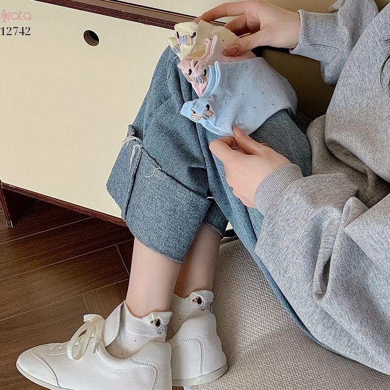 Tất vớ chấm bi bông cao cấp,tất mùa hè thêu hình gót chân phong cách Hàn Quốc  12742