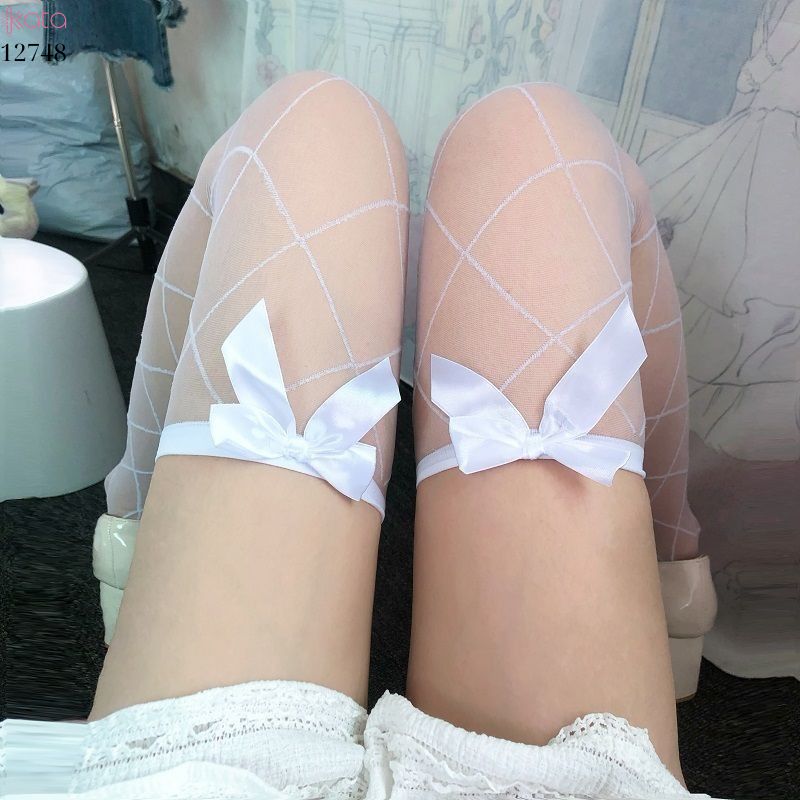 Tất nơ qua gối hình thoi mùa hè,tất trong mỏng phong cách dễ thương 12748