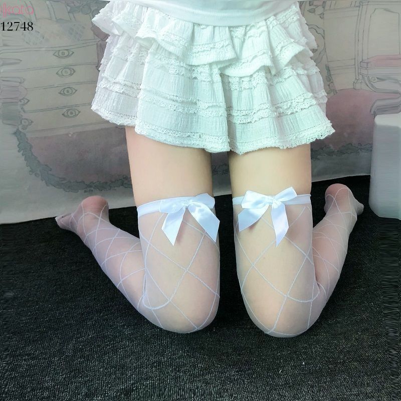 Tất nơ qua gối hình thoi mùa hè,tất trong mỏng phong cách dễ thương 12748