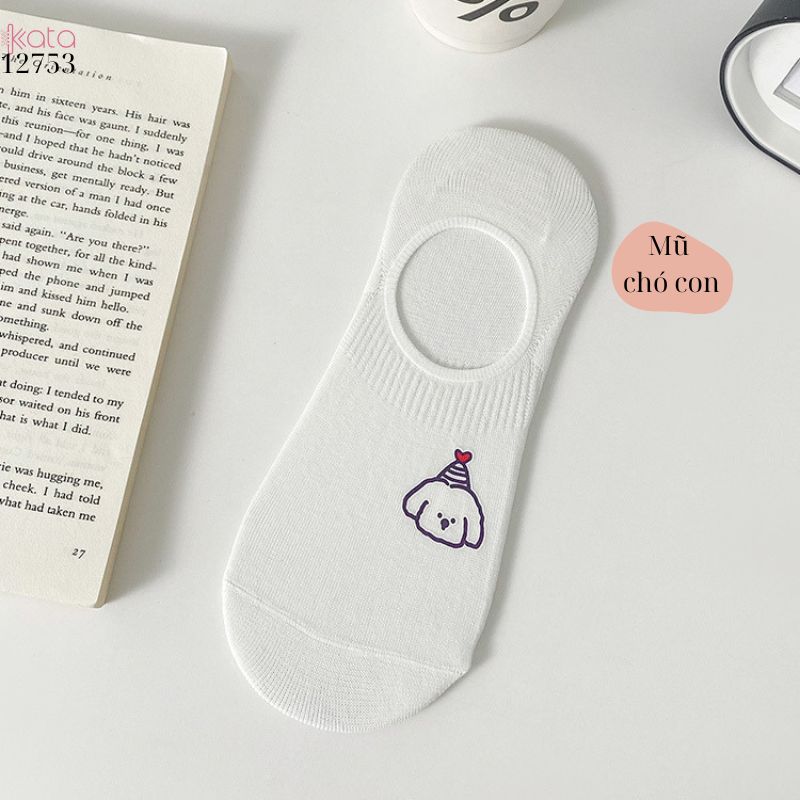 Tất trắng nữ thấm hút mồ hôi,thoáng khí mùa hè,tất thuyền chống tuột gót 12753