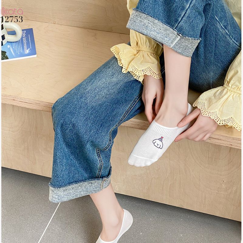 Tất trắng nữ thấm hút mồ hôi,thoáng khí mùa hè,tất thuyền chống tuột gót 12753